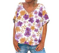 HOOUDO Tshirt Damen Oberteile Kurzarm V-Ausschnitt Shirts Damen-Tops, Lässige Chiffonblusen, Kurzarm-T-Shirts In Übergrößen Für Leggings (Pp1, L) Top Spitze Spitzen Elegant Tops Sommer Floral