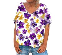 HOOUDO Tshirt Damen Oberteile Kurzarm V-Ausschnitt Shirts Damen-Tops, Lässige Chiffonblusen, Kurzarm-T-Shirts In Übergrößen Für Leggings (Pp3, S) Baumwolle V Ausschnitt Lang Arbeitsshirt Sommer