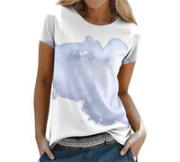 HOOUDO Tshirt Damen Oberteile Kurzarm V-Ausschnitt Shirts Damenbluse Mit Print, Kurzarm, Pullover, Oversize-Top (Wh1, S) 3/4 Sleeve V Neck Carmen Oberteil Bluse Stehkragen Rundhalsausschnitt Top