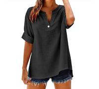 HOOUDO Tshirt Damen Oberteile Kurzarm V-Ausschnitt Shirts Geschnittenes Damenhemd Mit Stehkragen, Einfarbig, Langen Ärmeln (Black, M) Bluse Hellblau Gerippt Strick Tshirtdamen Lang Sommer Casual