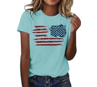 HOOUDO Tshirt Damen Oberteile Kurzarm V-Ausschnitt Shirts Mit Buchstabenprint Und Kurzen Ärmeln (Light Blue, XL) Weißes T-Shirt Sommer Whisky Oversize Teenager Mädchen Tops Für Satin Top Spitze