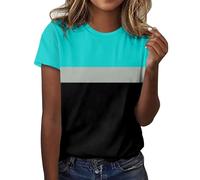 HOOUDO Tshirt Damen Oberteile Kurzarm V-Ausschnitt Shirts Mit Print, Rundhalsausschnitt, Kurzarm, Freizeit-Top (Blue, M) Shirt Oversize Carmen Bluse Print Netzshirt Weisse Elegant Unterhemd