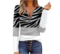 HOOUDO Tshirt Damen Rundhals Langarm bedrucktes Top-T-Shirt, Freizeithemden, T-Shirt-Bluse Bluse Kurzarm Damen (Grey, M)