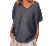 HOOUDO Tshirt Damen Rundhals Langarm des T-Shirt Ärmeln Frauen Top sommerliche O-Ausschnitt Damenbluse Latzhose Kurz Damen (Dark Gray, XXXXL)