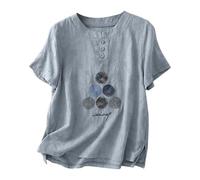 HOOUDO Tshirt Damen Rundhals Oversize Tunika Kurzarm Oberteile Baumwoll-Leinen-Mischgewebe Mit Stickerei, Rundhalsausschnitt Und Kurzen Ärmeln, Einfarbig, ... (Blue, XL) Shirtbluse T-Shirts Für