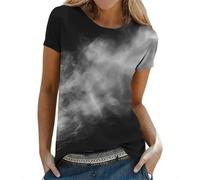HOOUDO Tshirt Damen Rundhals Oversize Tunika Kurzarm Oberteile Damenbluse Mit Print, Kurzarm, Pullover, Oversize-Top (White, S) White Bluse Festlich Casual T-Shirt Seidenbluse Schmetterling Crop