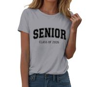 HOOUDO Tshirt Damen Rundhals Oversize Tunika Kurzarm Oberteile Für Mütter Der Abschlussklasse 2026 - Lustiges Shirt Frauen Und Männer (Grey, XXL) Top Sommer Musselinbluse Rock Schmetterling