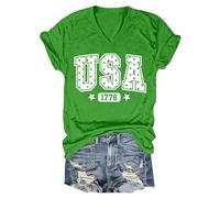 HOOUDO Tshirt Damen Rundhals Oversize Tunika Kurzarm Oberteile Mit Buchstabenprint Und Kurzen Ärmeln (Green, XXXL) Weiß Schwarze Tops Musselin Bluse Lang Sexy Sommer Damenbluse Knöpfen Desigual