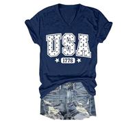 HOOUDO Tshirt Damen Rundhals Oversize Tunika Kurzarm Oberteile Mit Buchstabenprint Und Kurzen Ärmeln (Navy, XXXL) Enge Herren Stillshirt T-Shirt Sommer Wolf Motiv Elegantes Oberteil Festlich Top