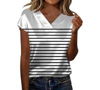 HOOUDO Tshirt Damen Rundhals Oversize Tunika Kurzarm Oberteile Und Bequeme Damenbluse Bedrucktem Satin (White, XXL) Fledermausärmel Oberteil Statement Shirts Top Neckholder Bluse Sommer Ragwear