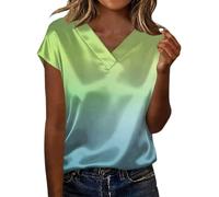 HOOUDO Tshirt Damen Rundhals Oversize Tunika Kurzarm Oberteile Und Bequeme Damenbluse Bedrucktem Satin (Multicolor, M) Shirt Elegant Schwarz Basic Longshirts Bedrucktes T-Shirt Herbst Klamotten