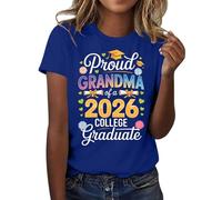 HOOUDO Tshirt Damen Sommer Basic Shirt Oberteile 2026, T-Shirt Der Abschlussklasse Freizeit-T-Shirt Für Lehrer Im Abschlussjahrgang, (Blue, XXXL) Weißes Top Bluse Festliche Oversize Chiffon T