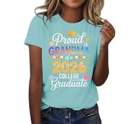 HOOUDO Tshirt Damen Sommer Basic Shirt Oberteile 2026, T-Shirt Der Abschlussklasse Freizeit-T-Shirt Für Lehrer Im Abschlussjahrgang, (Light Blue, XXXL) Top Party Zipfelshirt Strandbluse Lang