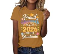 HOOUDO Tshirt Damen Sommer Basic Shirt Oberteile 2026, T-Shirt Der Abschlussklasse Freizeit-T-Shirt Für Lehrer Im Abschlussjahrgang, (Gold, XL) Satin Bluse T Shirts Top Mit Spitze Strandshirt