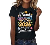 HOOUDO Tshirt Damen Sommer Basic Shirt Oberteile 2026, T-Shirt Der Abschlussklasse Freizeit-T-Shirt Für Lehrer Im Abschlussjahrgang, (Black, XXXL) Blusen & Tuniken Lady Kurzarm Top