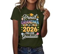 HOOUDO Tshirt Damen Sommer Basic Shirt Oberteile 2026, T-Shirt Der Abschlussklasse Freizeit-T-Shirt Für Lehrer Im Abschlussjahrgang, (Army Green, XXXL) Bluse Royalblau V Ausschnitt Sommershirt