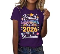 HOOUDO Tshirt Damen Sommer Basic Shirt Oberteile 2026, T-Shirt Der Abschlussklasse Freizeit-T-Shirt Für Lehrer Im Abschlussjahrgang, (Purple, XL) Spitzen Top Oversize Bluse Kurzarm Leinenbluse
