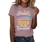 HOOUDO Tshirt Damen Sommer Basic Shirt Oberteile 2026, T-Shirt Der Abschlussklasse Freizeit-T-Shirt Für Lehrer Im Abschlussjahrgang, (Pink, S) Lässige 3XL Rückenfreies Bluse Puffärmel Spaghetti