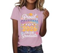 HOOUDO Tshirt Damen Sommer Basic Shirt Oberteile 2026, T-Shirt Der Abschlussklasse Freizeit-T-Shirt Für Lehrer Im Abschlussjahrgang, (Light Pink, XXXL) Locker Frauen Schulterfrei Leinenbluse