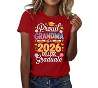 HOOUDO Tshirt Damen Sommer Basic Shirt Oberteile 2026, T-Shirt Der Abschlussklasse Freizeit-T-Shirt Für Lehrer Im Abschlussjahrgang, (Red, XL) Bluse Chiffon Arbeitsshirts Sexy Top Kurzarm Zum