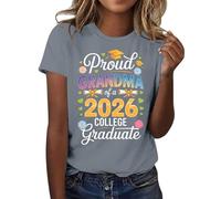 HOOUDO Tshirt Damen Sommer Basic Shirt Oberteile 2026, T-Shirt Der Abschlussklasse Freizeit-T-Shirt Für Lehrer Im Abschlussjahrgang, (Light Ashy, L) Baumwoll Tops Kurz Kurzarm Tupfen Chiffon