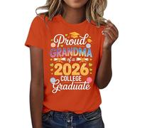 HOOUDO Tshirt Damen Sommer Basic Shirt Oberteile 2026, T-Shirt Der Abschlussklasse Freizeit-T-Shirt Für Lehrer Im Abschlussjahrgang, (Orange, XXL) Rosa 3/4 Arm Elegant Hinten Lang Chiffon Tops