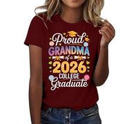 HOOUDO Tshirt Damen Sommer Basic Shirt Oberteile 2026, T-Shirt Der Abschlussklasse Freizeit-T-Shirt Für Lehrer Im Abschlussjahrgang, (Wine, XXXL) V-Ausschnitt Petal Kurzarm Top Sets Gerippt