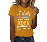 HOOUDO Tshirt Damen Sommer Basic Shirt Oberteile 2026, T-Shirt Der Abschlussklasse Freizeit-T-Shirt Für Lehrer Im Abschlussjahrgang, (Yellow, XXXL) Crop 3/4 Sleeve Long Hemd Puffärmel Chiffon