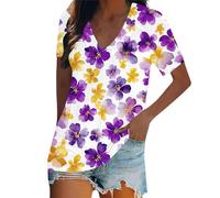 HOOUDO Tshirt Damen Sommer Basic Shirt Oberteile Damen-Tops, Lässige Chiffonblusen, Kurzarm-T-Shirts In Übergrößen Für Leggings (Pp3, XXXL) V Ausschnitt Kurzarm Hemdbluse Streetwear Hemden