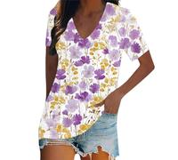 HOOUDO Tshirt Damen Sommer Basic Shirt Oberteile Damen-Tops, Lässige Chiffonblusen, Kurzarm-T-Shirts In Übergrößen Für Leggings (Purple, XL) T Elegant Hemdshirt Long Leinenbluse Bluse Bauchfrei