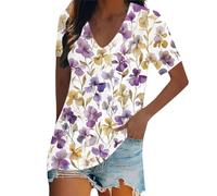 HOOUDO Tshirt Damen Sommer Basic Shirt Oberteile Damen-Tops, Lässige Chiffonblusen, Kurzarm-T-Shirts In Übergrößen Für Leggings (Pp2, XXL) Oversized Kurz Schwarz T Mit Knopf T-Shirt Wolf Motiv