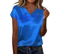 HOOUDO Tshirt Damen Sommer Basic Shirt Oberteile In Übergrößen Mit V-Ausschnitt, Kurzarm, Freizeittops, Lockere Passform, Bluse (Blue, L) Weiße T Kurzarm V Ausschnitt Sommerkleid Elegant