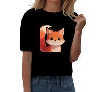 HOOUDO Tshirt Damen Sommer Basic Shirt Oberteile Mit Muster Für Damen, Rundhalsausschnitt, Lässig, Frühling 2026 (Black, L) Halbarm Bluse Festlich Opus Viskose Kurzarm Enge Teenager Mädchen