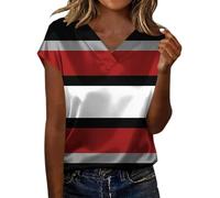 HOOUDO Tshirt Damen Sommer Basic Shirt Oberteile Und Bequeme Damenbluse Bedrucktem Satin (Red, M) Weiss Bauchfrei Oberteil Strandshirt Baumwolle Herbst Klamotten Türkis Business Unterhemden
