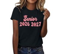HOOUDO Tshirt Damen Tops Sommer Rundhals Oberteile Elegant 2026, T-Shirt Der Abschlussklasse Freizeit-T-Shirt Für Lehrer Im Abschlussjahrgang, (Black, XL) Weiß Kurzarm Bluse Chiffon V-Ausschnitt