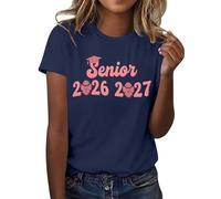 HOOUDO Tshirt Damen Tops Sommer Rundhals Oberteile Elegant 2026, T-Shirt Der Abschlussklasse Freizeit-T-Shirt Für Lehrer Im Abschlussjahrgang, (Navy, M) Blusentops Chiffon Frauen Lose Casual Top