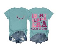 HOOUDO Tshirt Damen Tops Sommer Rundhals Oberteile Elegant Shirts Class of 2026 Shirt In My T Causal College Graduation Teacher Tee (Sky Blue, XXL) Bluse Schulterfreies Top 3/4 Arm Strandshirt