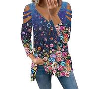 HOOUDO Tunika Damen Langarm mit Langen Ärmeln, lässig Bedruckte Oberteile mit Langen Ärmeln Neon Pullover Damen (E, L)