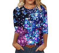 HOOUDO Tunika Damen Langarm T-Shirt Langarm Bedruckt Rundhals Top Tiefer Ausschnitt Damen (C, XXXL)