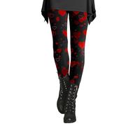 HOOUDO Valentinstag-Strumpfhose Für Damen Mit Herzen, Rotes Herz, Sexy Leggings, Schmale Hose, Gemustertes Sportliches Süßes Herz Flasche Osterhase Leggings Baumwolle High Waist Schwarz Weiße
