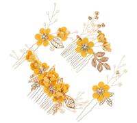 HOOWIFFY 1 Satz Brautblumen Haarkamm und Haarnadel mit Perlenmuster Eleganter Braut Haarschmuck für Hochzeit und Party Zarter Kopfschmuck für Frauen und Mädchen Gelb