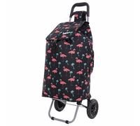 Hoppa 57L Einkaufstrolley Groß Einkaufsroller Wasserdicht Einkaufswagen Wagen (Schwarz Flamingos)