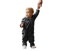 Hoppediz Baby Overall aus Fleece, extra lange Beine - perfekt für die Babytrage, Umschlagbündchen an Händen und Füßen - anthrazit 48-52