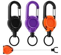 Hopton Schlüsselanhänger Ausziehbar, 3 Stück Schlüsselband Ausziehbar, Einziehbarer Schlüsselanhänger Karabiner, Ausweishalter Ausziehbar mit 60cm Stahldrahtseil (Schwarz + Lila + Orange)