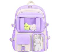 HORHEAR Rucksack Kawaii für Schule Mädchen Niedliche Tasche mit Kawaii Stuff Bear Anhänger Rucksack Ästhetik für Kinder Schulrucksack (Lila)