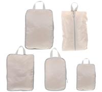 HORIALENCE 5 Stück Kompressions Packwürfel aus Polyester Wasserfest für Reisen mit Kompressionstaschen in Beige als Reiseorganizer für Koffer und Rucksack