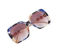 HORIALENCE Modische Damen Sonnenbrille mit Perlen Outdoor Schutz Blauer Blumenrahmen Kunststoff Polycarbonat Komfortabler Nasenbügel