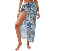 HORISUN Damen Sarong Strand Wrap Cover Up Leichter Badeanzug Bikini Pareo Bademode Wickelrock - Freie Größe Blaues Boho-Muster