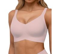 HORISUN Nahtlose BHS, vollständige Abdeckung, kabelloser Push-up-BH für Damen, Bequeme Bralettes mit V-Ausschnitt und Unterstützung (Rosa 2XL)