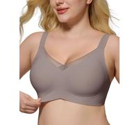 HORISUN Nahtlose Netz-Spitzen-BHS für Damen, ohne Bügel, kabellose BHS mit Unterstützung und Heben, volle Abdeckung, tiefer V-Bralettes, GRAU, X-Large